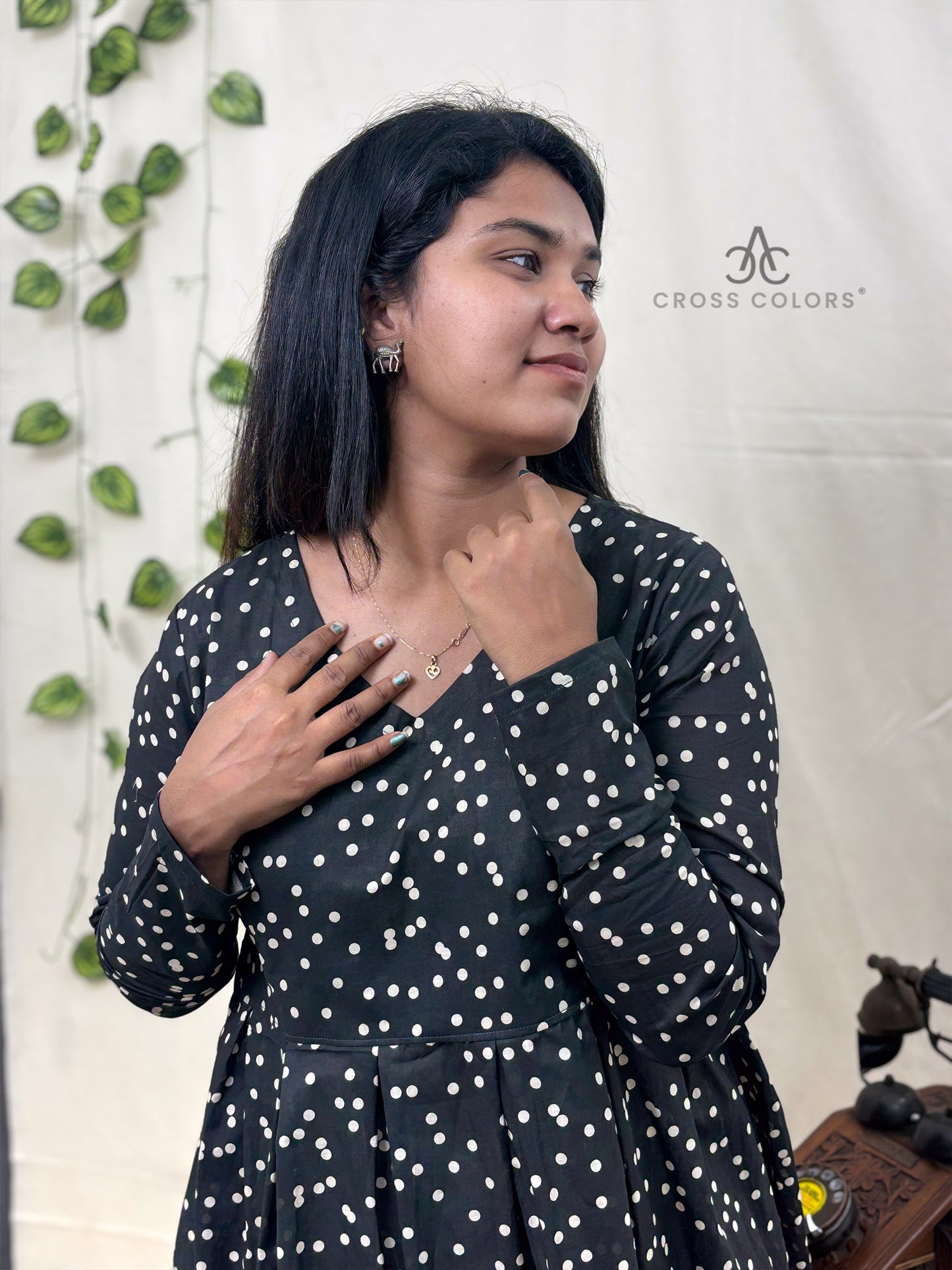 Black Polka Dot Print Indo Western Short Kurti