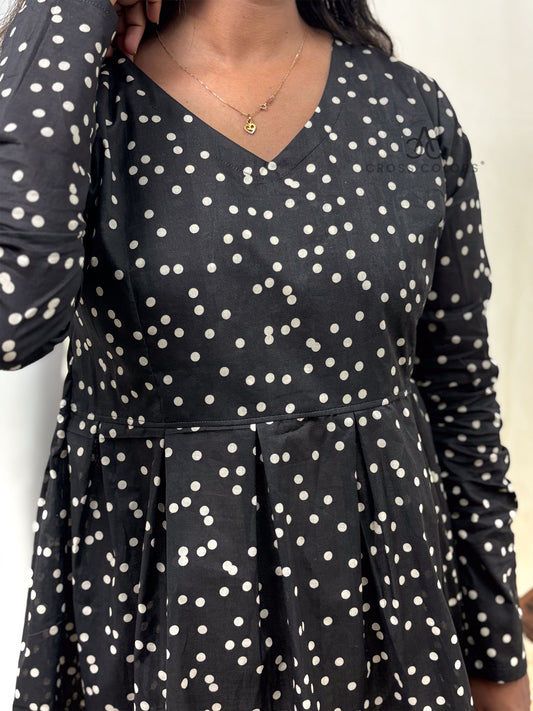 Black Polka Dot Print Indo Western Short Kurti