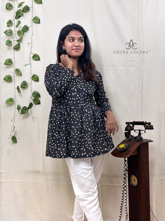 Black Polka Dot Print Indo Western Short Kurti