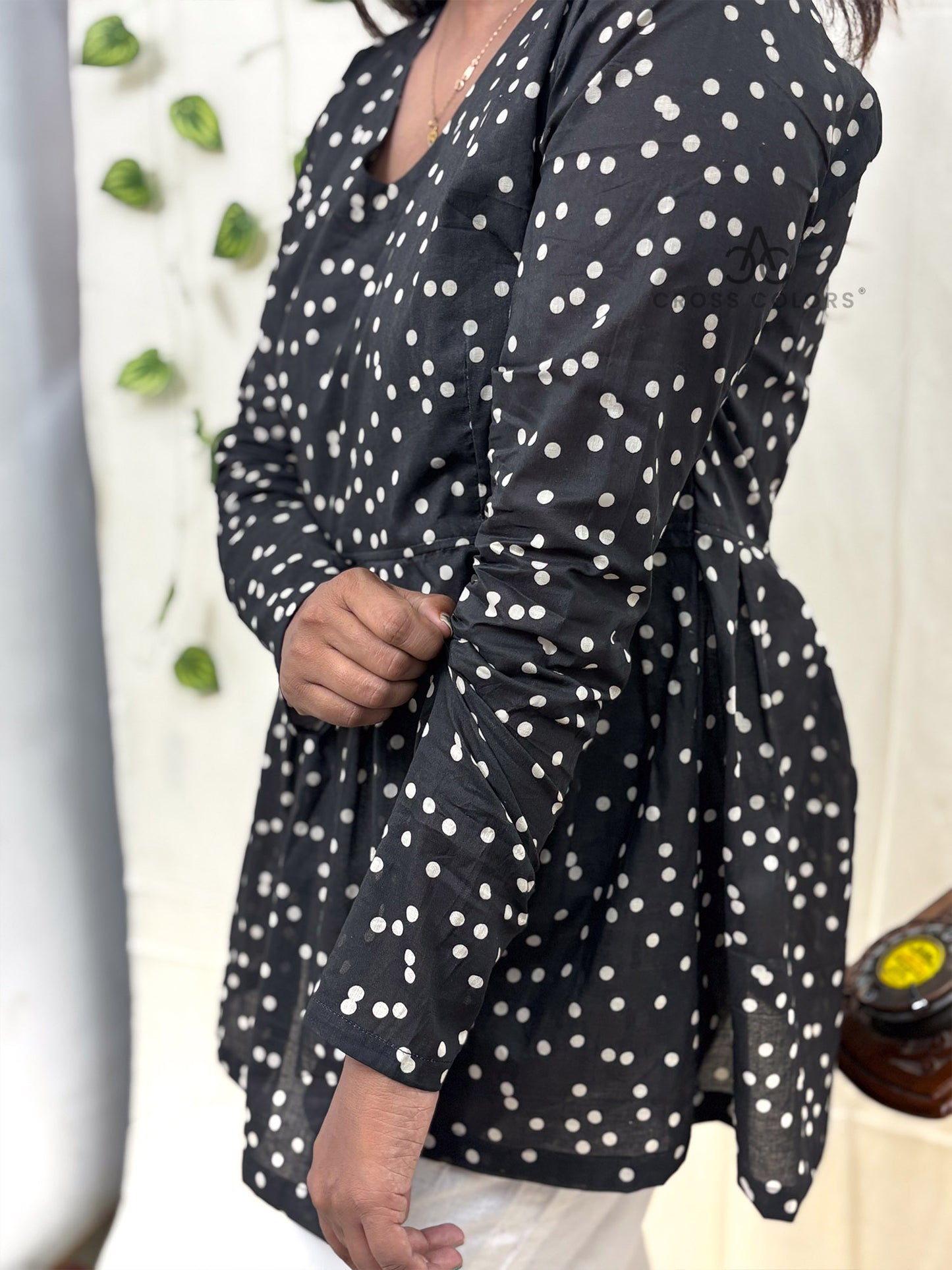 Black Polka Dot Print Indo Western Short Kurti