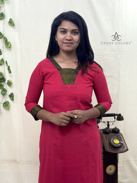 Bright Maroon Zari Border Kurti