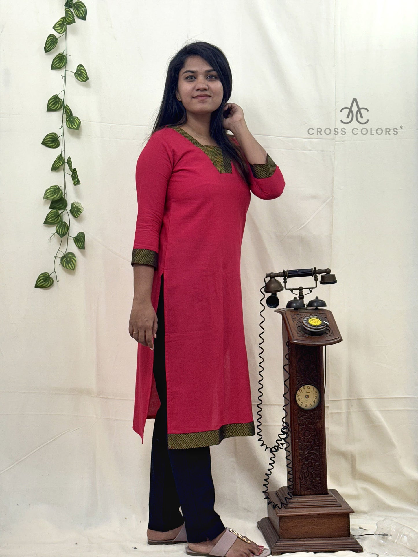 Bright Maroon Zari Border Kurti