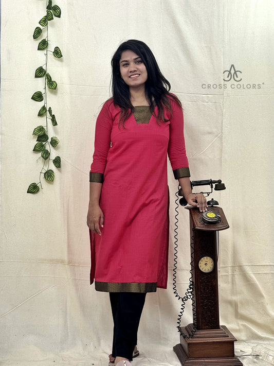 Bright Maroon Zari Border Kurti