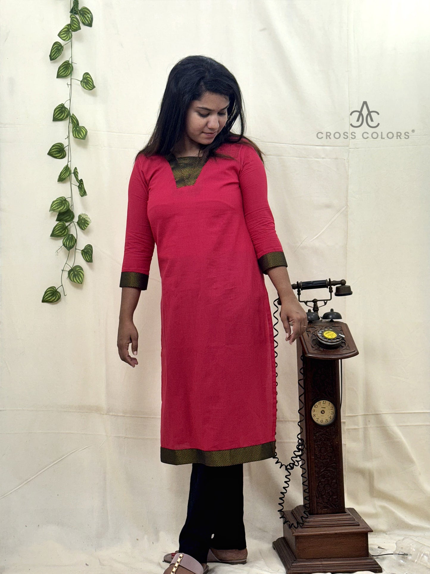 Bright Maroon Zari Border Kurti