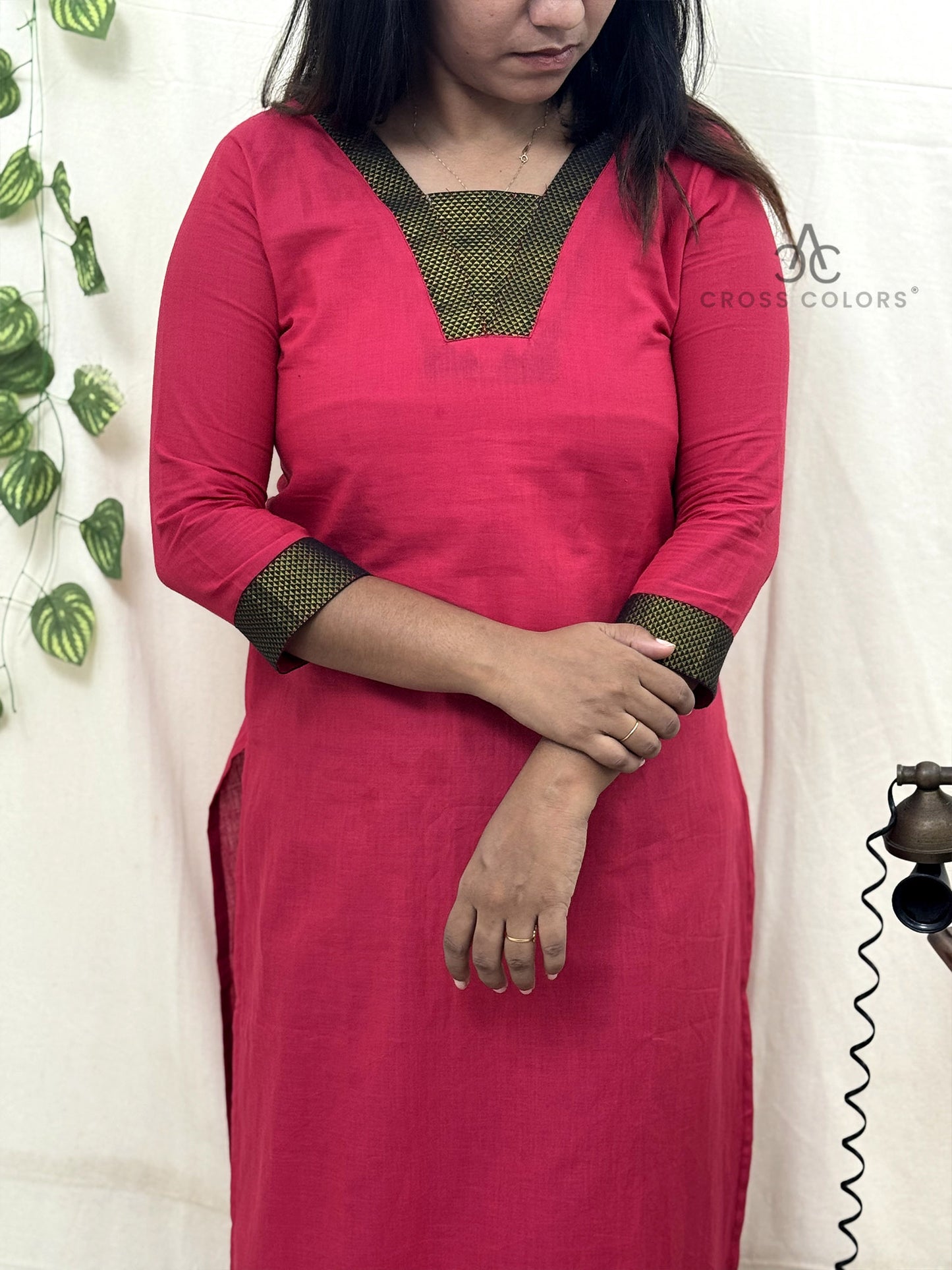 Bright Maroon Zari Border Kurti