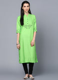 Lime Green Rayon Embroidered Straight Kurta