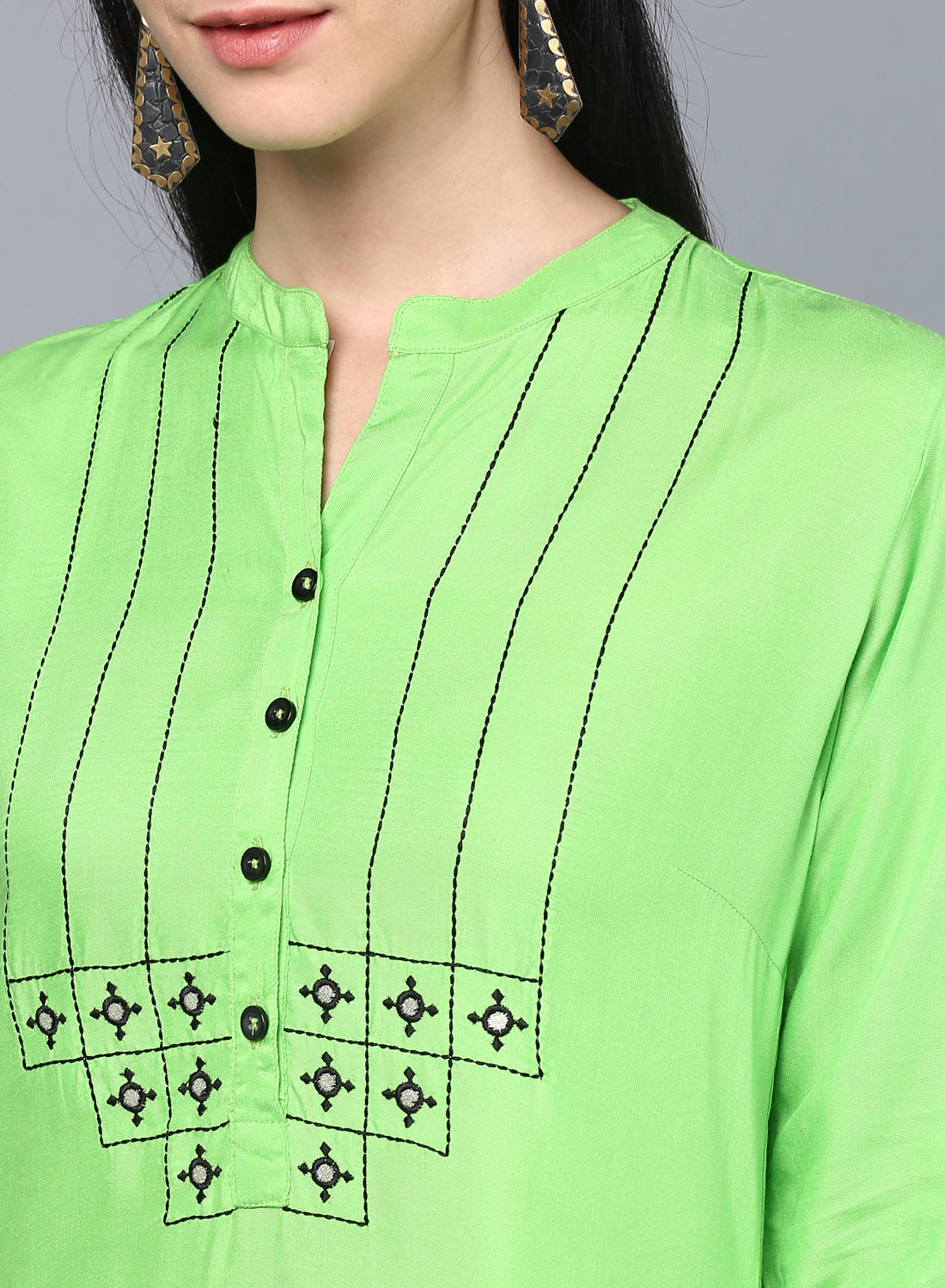 Lime Green Rayon Embroidered Straight Kurta