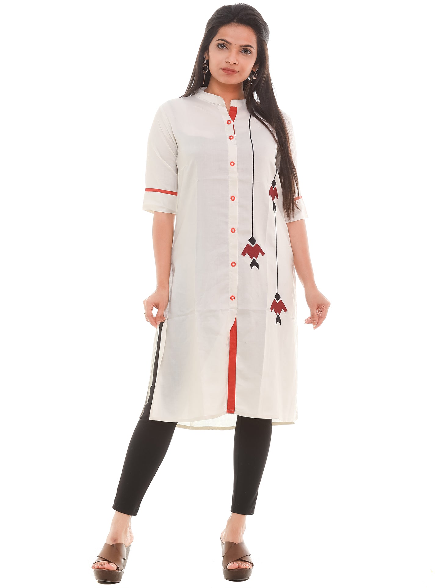 White Rayon Embroidered Straight Kurti