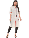 White Rayon Embroidered Straight Kurti