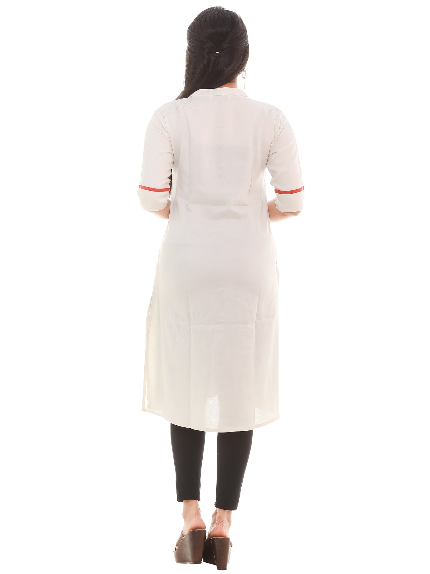 White Rayon Embroidered Straight Kurti
