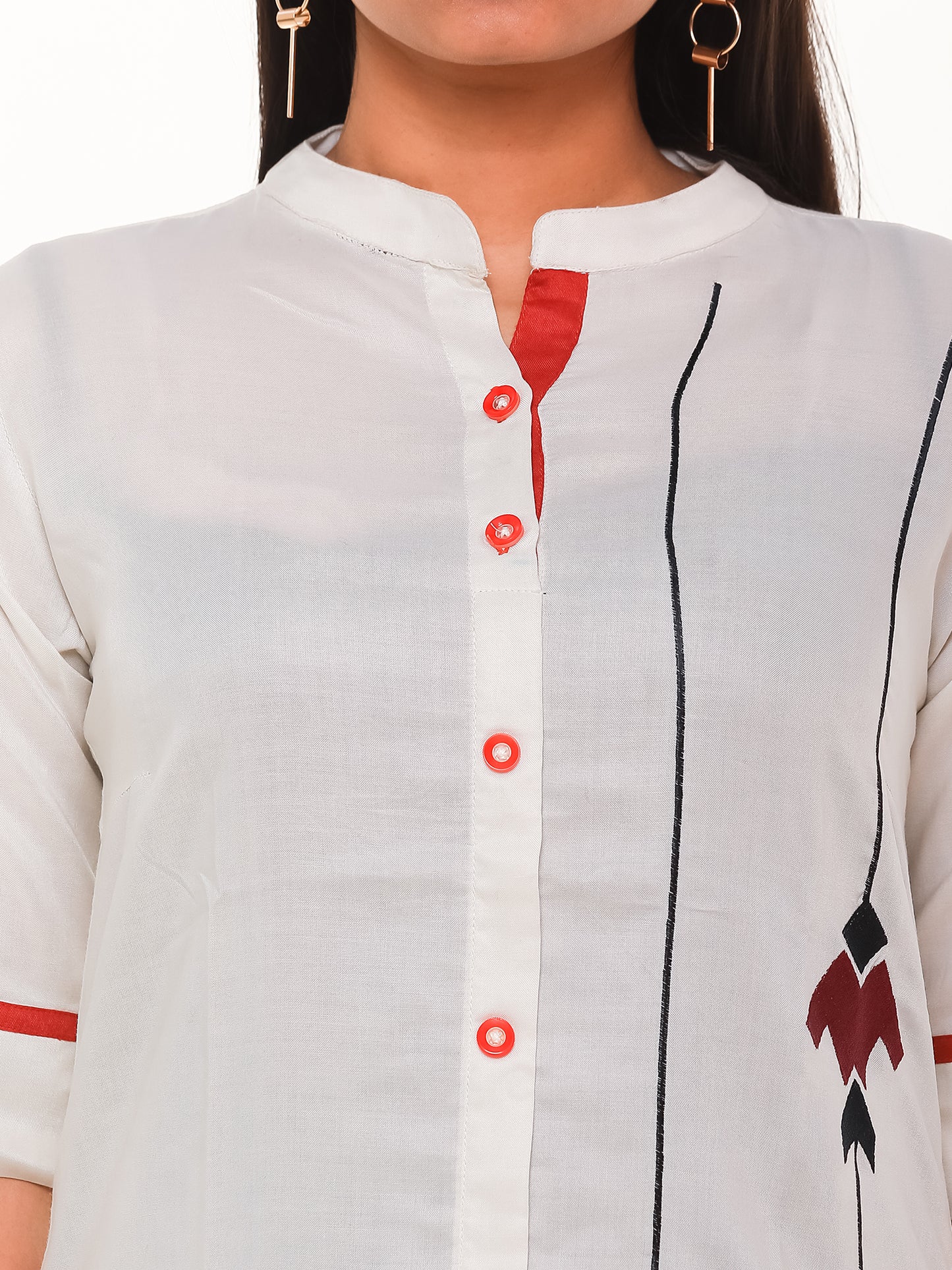 White Rayon Embroidered Straight Kurti