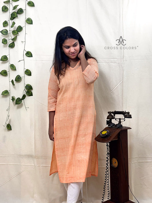 Orange Raindrop Print Straight Kurti