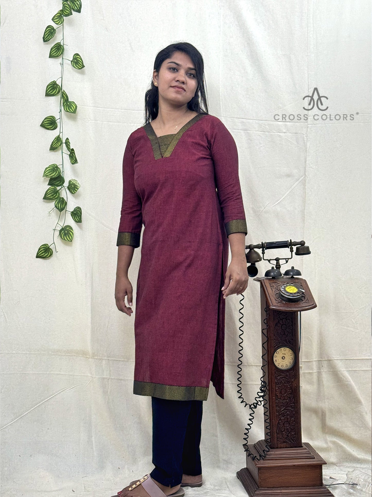 Maroon Zari Border Kurti