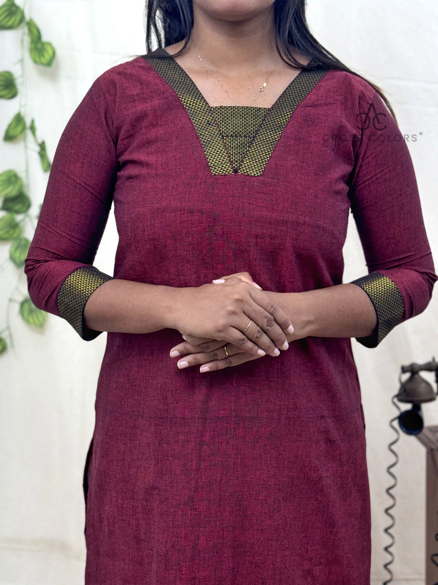 Maroon Zari Border Kurti