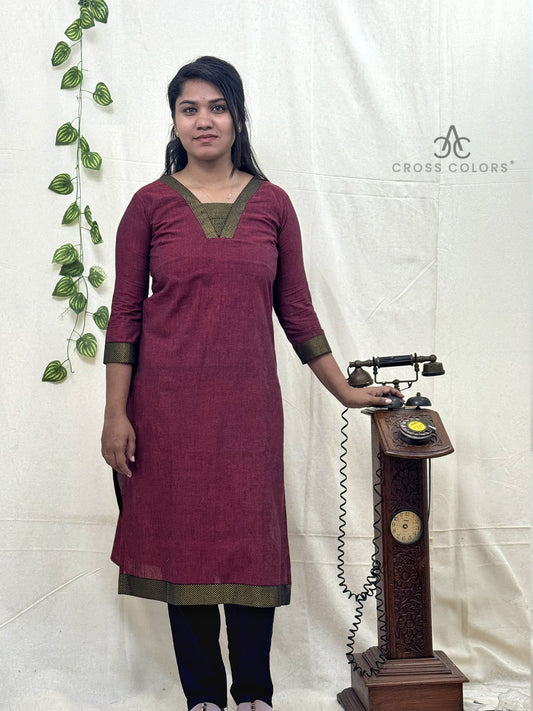 Maroon Zari Border Kurti