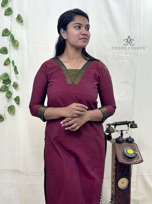 Maroon Zari Border Kurti