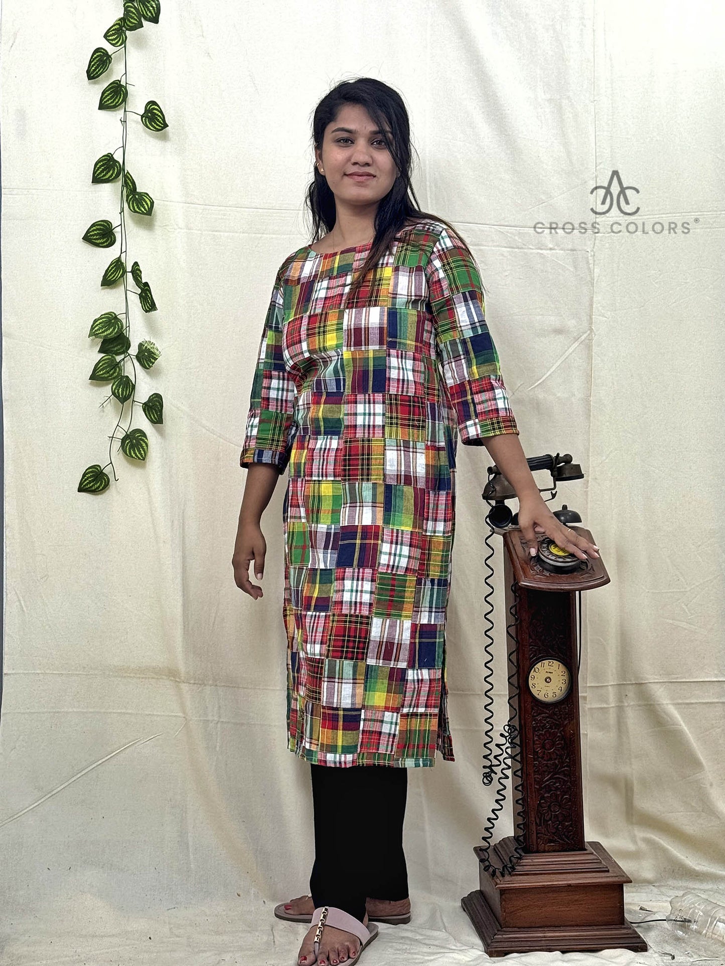 Multicolor Patch Work Kurti – Boat Neck Straight Fit for a Vibrant Look