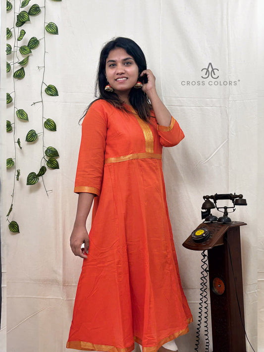 Orange Mangalagiri Zari Border Anarkali Kurti