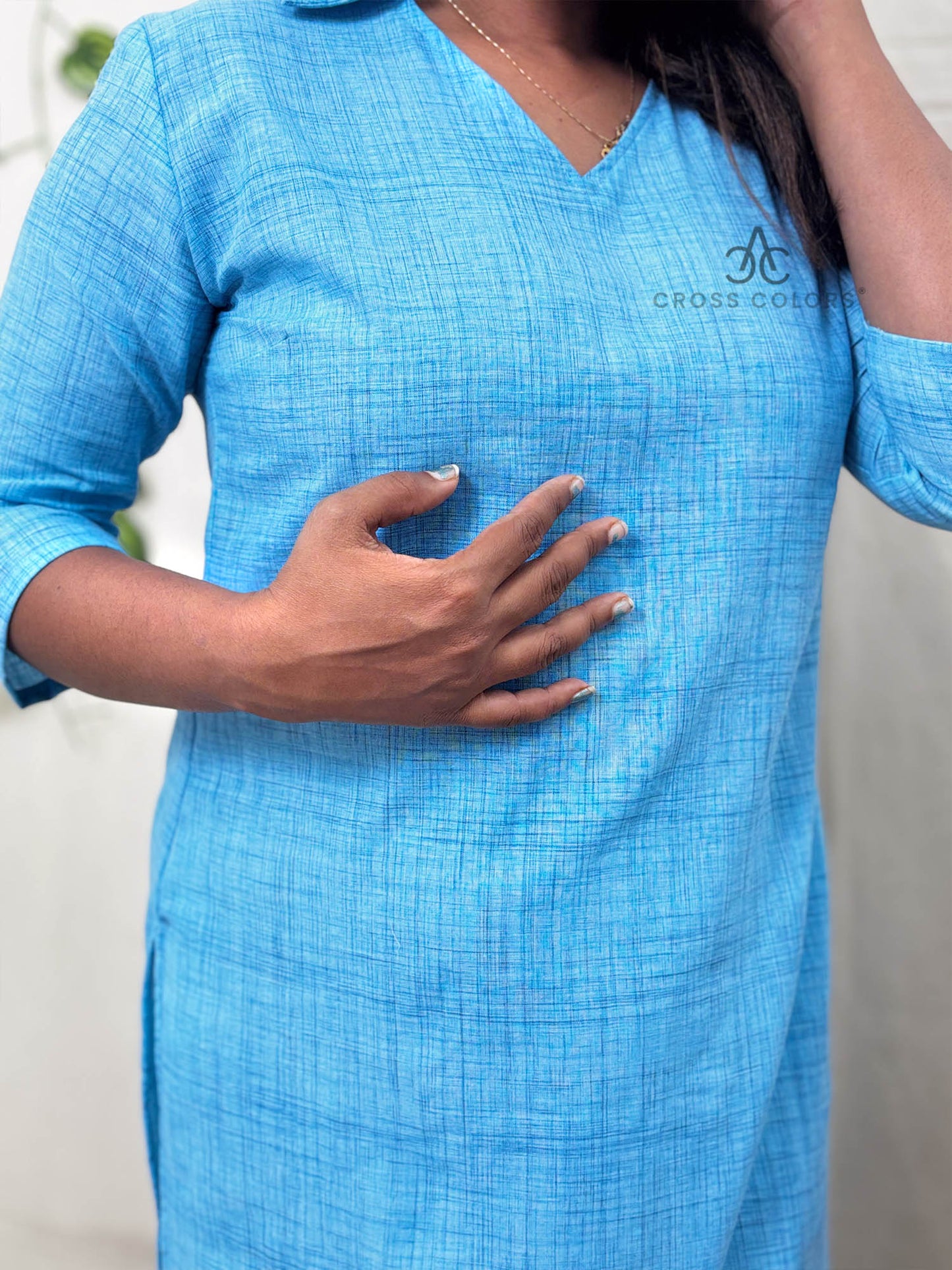 Blue Raindrop Print Straight Kurti