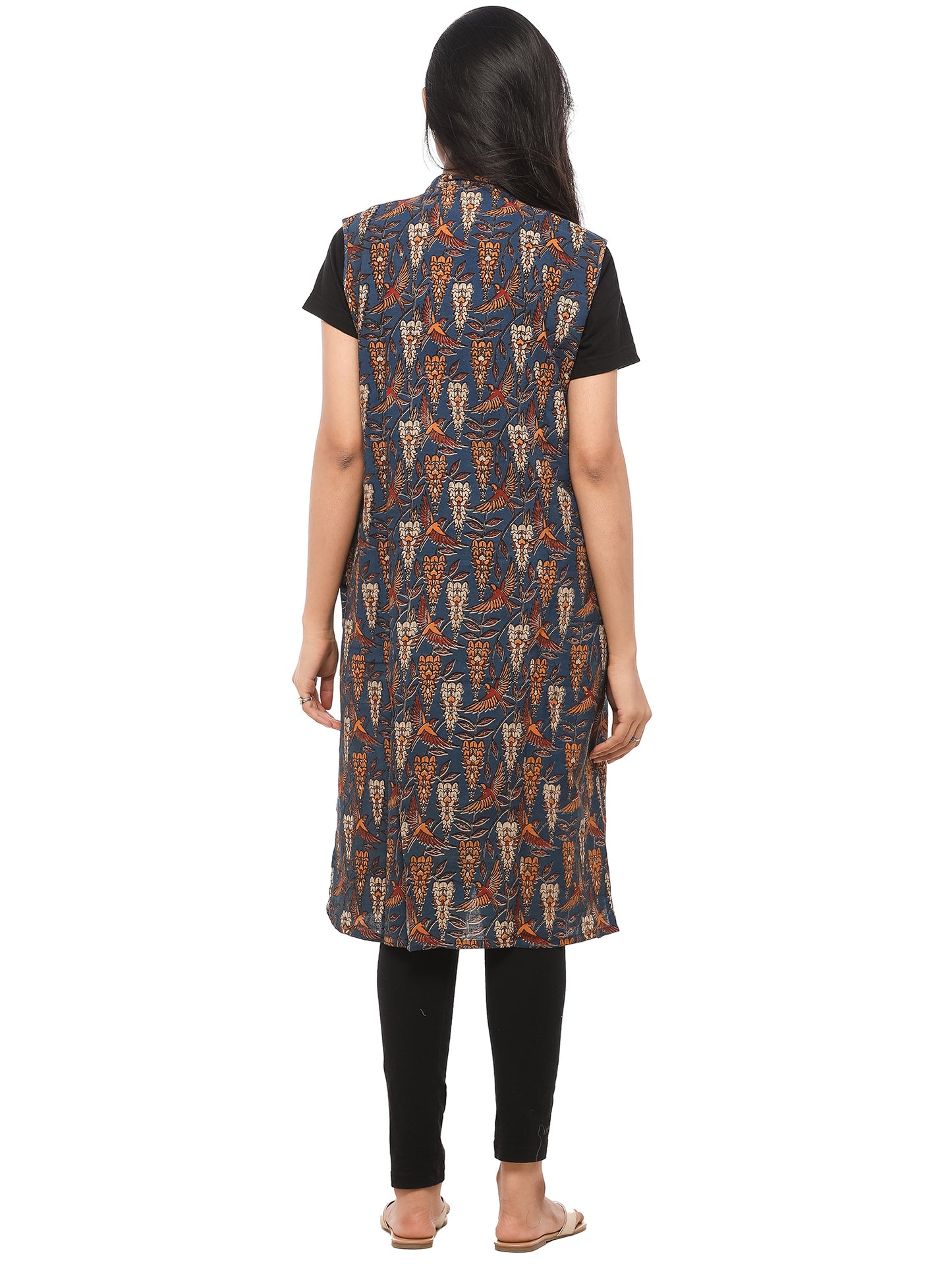 Kalamkari Long Overcoat - Blue