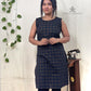 Elegant Black Cotton Sleeveless Kurta with Gold Zari Check Design