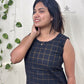 Elegant Black Cotton Sleeveless Kurta with Gold Zari Check Design