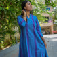 Blue & Royal Blue Striped Princess-Cut A-Line Kurti | 100% Handloom Cotton | 3/4 Sleeves