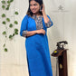 Blue Straight Kurti with Kalamkari Patch | 100% Cotton | 3/4 Sleeves