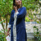 Gray Straight Kurti with Ikat Patch Design | 100% Cotton | 3/4 Sleeves