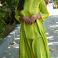 Green & Yellow Striped Princess-Cut A-Line Kurti | 100% Handloom Cotton | 3/4 Sleeves