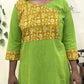 Green Straight Kurti – Yellow Printed Patch Design for Women