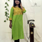Green Straight Kurti – Yellow Printed Patch Design for Women