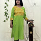 Green Straight Kurti – Yellow Printed Patch Design for Women