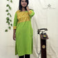 Green Straight Kurti – Yellow Printed Patch Design for Women