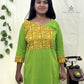 Green Straight Kurti – Yellow Printed Patch Design for Women