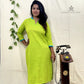 Bright Green Straight Kurti – Semi Chinese Collar with 3/4 Sleeves