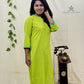 Bright Green Straight Kurti – Semi Chinese Collar with 3/4 Sleeves