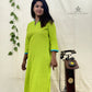 Bright Green Straight Kurti – Semi Chinese Collar with 3/4 Sleeves