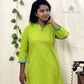 Bright Green Straight Kurti – Semi Chinese Collar with 3/4 Sleeves