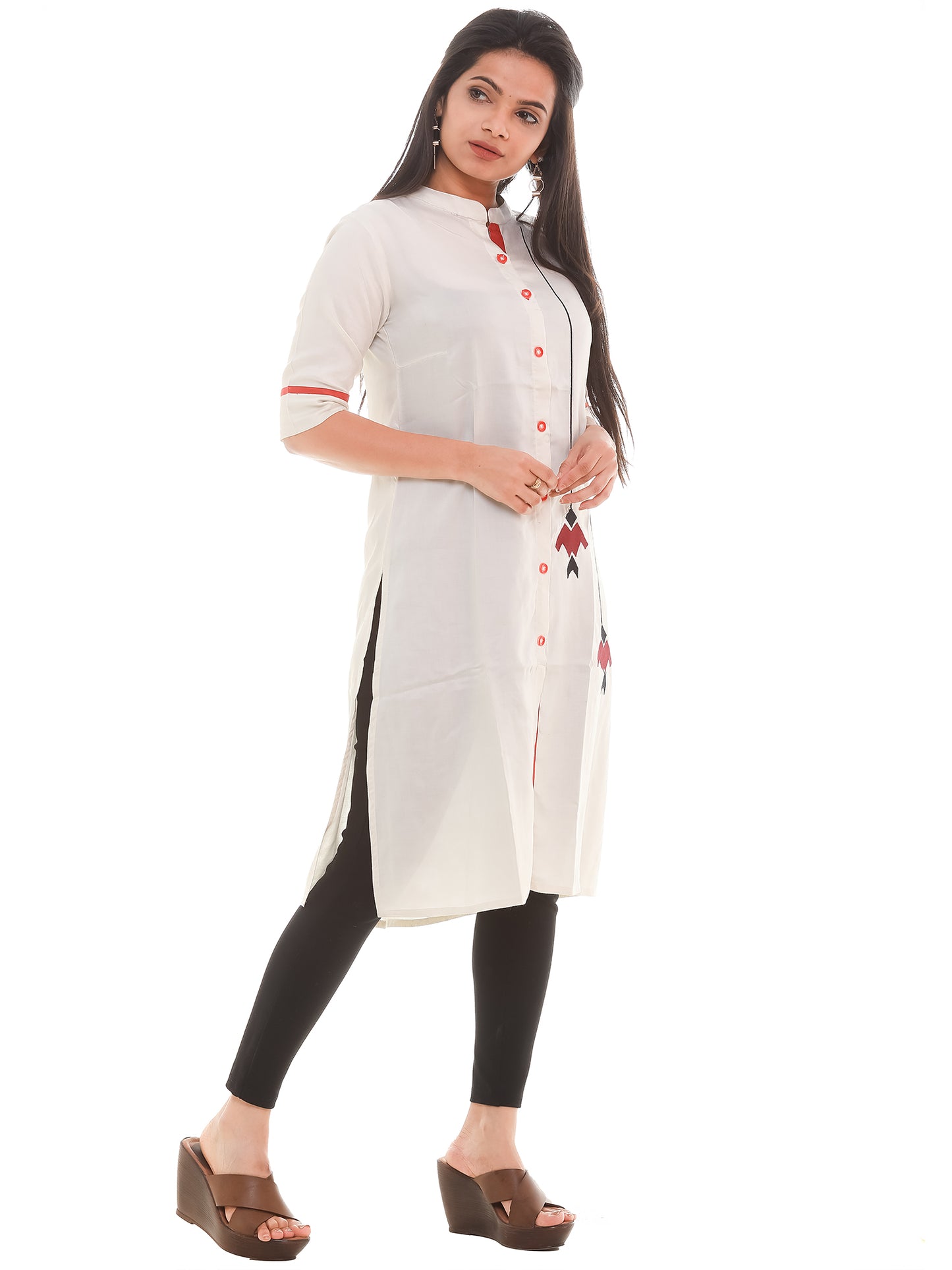 White Rayon Embroidered Straight Kurti