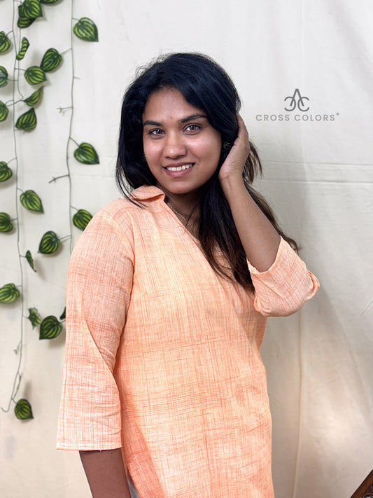 Orange Raindrop Print Straight Kurti | 100% Cotton | 3/4 Sleeve Design
