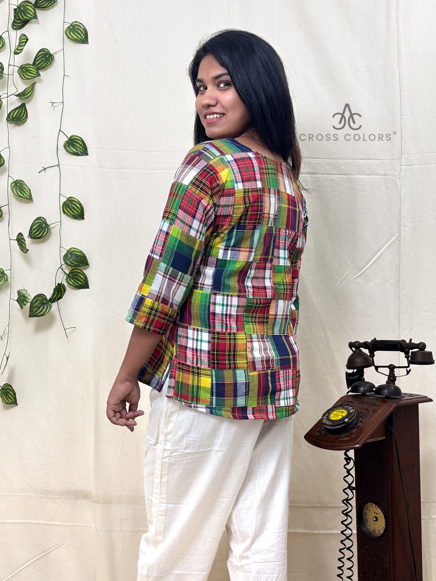 Multicolor Patchwork Short Kurti | 100% Cotton | 3/4 Sleeve Design