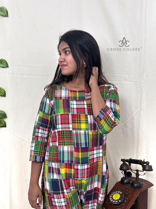 Multicolor Patchwork Short Kurti | 100% Cotton | 3/4 Sleeve Design