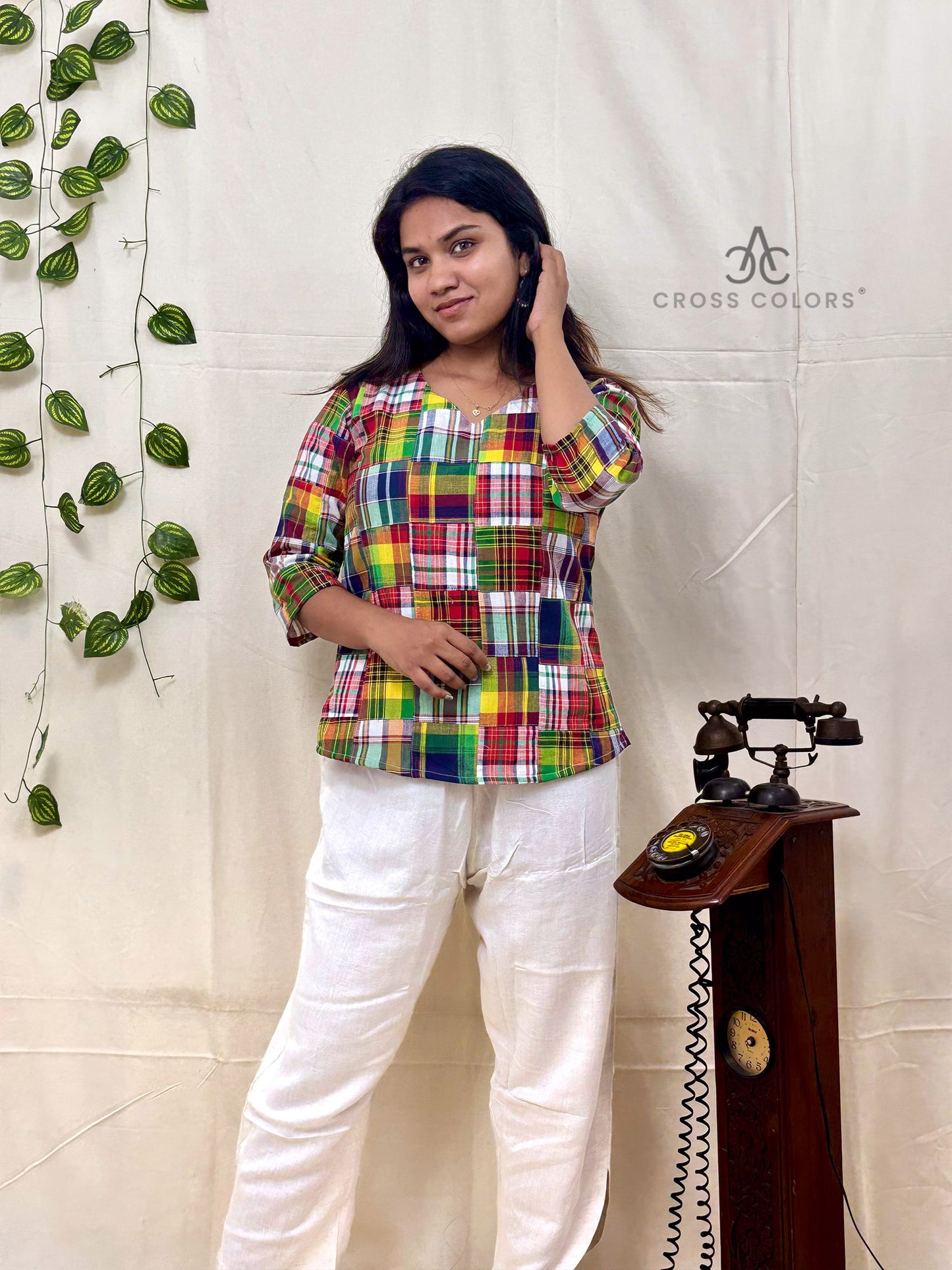Multicolor Patchwork Short Kurti | 100% Cotton | 3/4 Sleeve Design