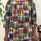 Multicolor Patch Work Kurti – Boat Neck Straight Fit for a Vibrant Look