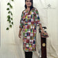 Multicolor Patch Work Kurti – Boat Neck Straight Fit for a Vibrant Look