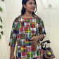 Multicolor Patch Work Kurti – Boat Neck Straight Fit for a Vibrant Look