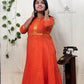 Orange Mangalagiri Zari Border Anarkali Kurti | 100% Cotton | 3/4 Sleeves