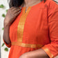 Orange Mangalagiri Zari Border Anarkali Kurti | 100% Cotton | 3/4 Sleeves