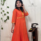 Orange Mangalagiri Zari Border Anarkali Kurti | 100% Cotton | 3/4 Sleeves
